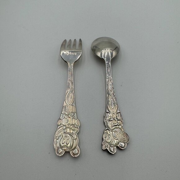 Vintage Disney Mickey and Minnie Mouse Spoon and Fork Set Korea Small child size - Picture 5 of 7